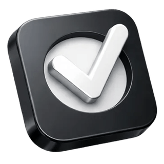 Symbole de validation en 3D avec une coche sur la page À propos de Rendéscelle